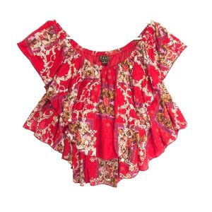 Vtg Taxi Paisley Bandana Print Tiered Flowy Off Shoulder Crop Top Womens M L Y2k